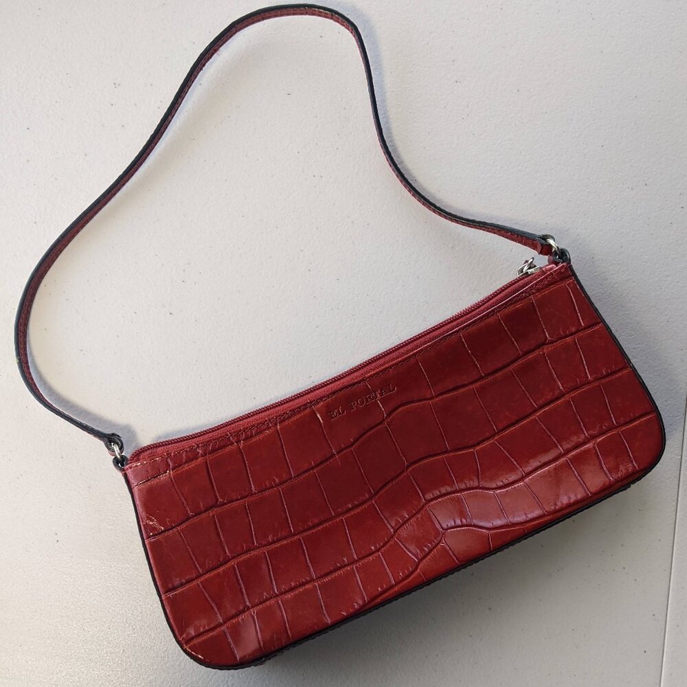 El Portal red embossed leather handbag, like new, clean interior